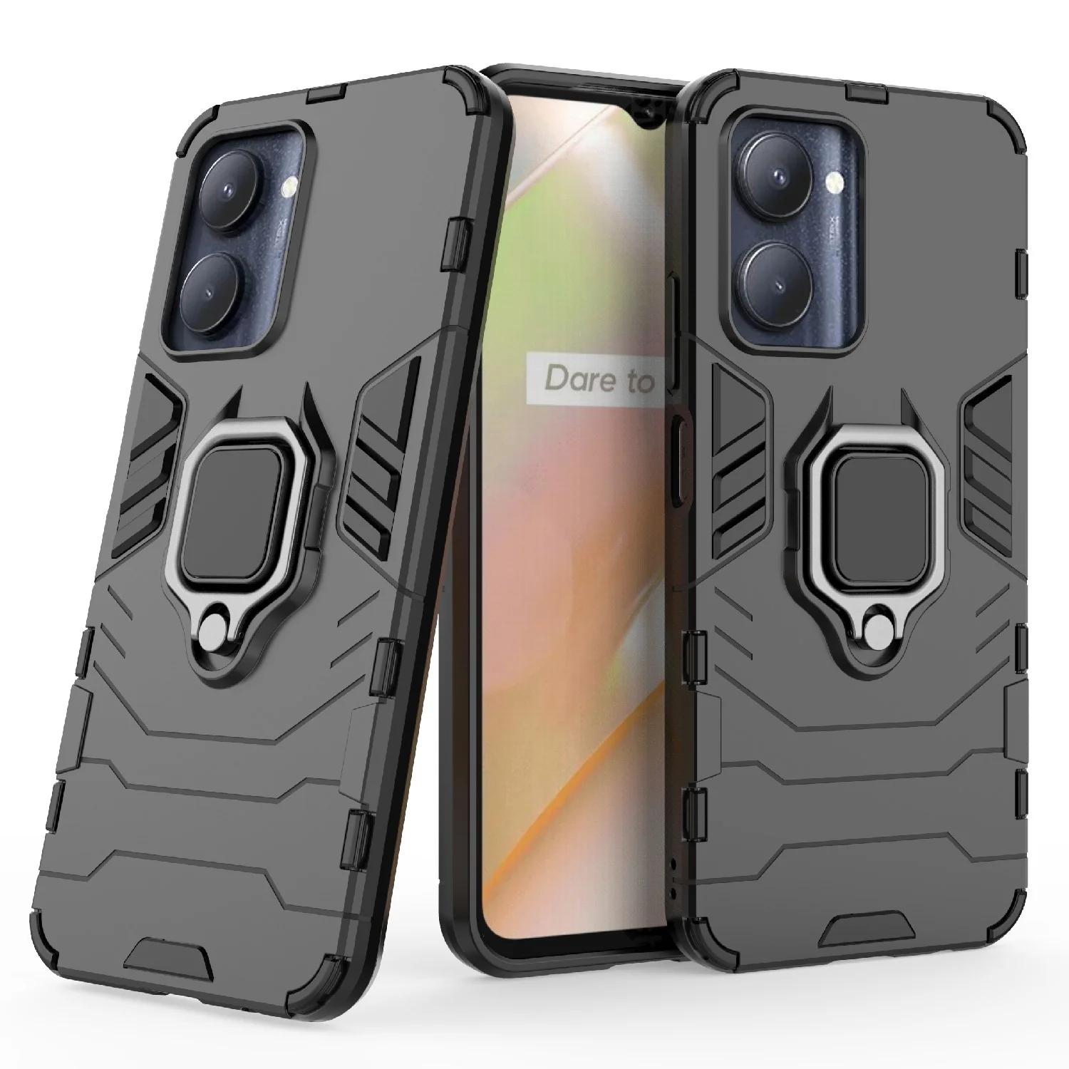 Красный чехол противоударный с кольцом на Realme C33 (Реалми С33)