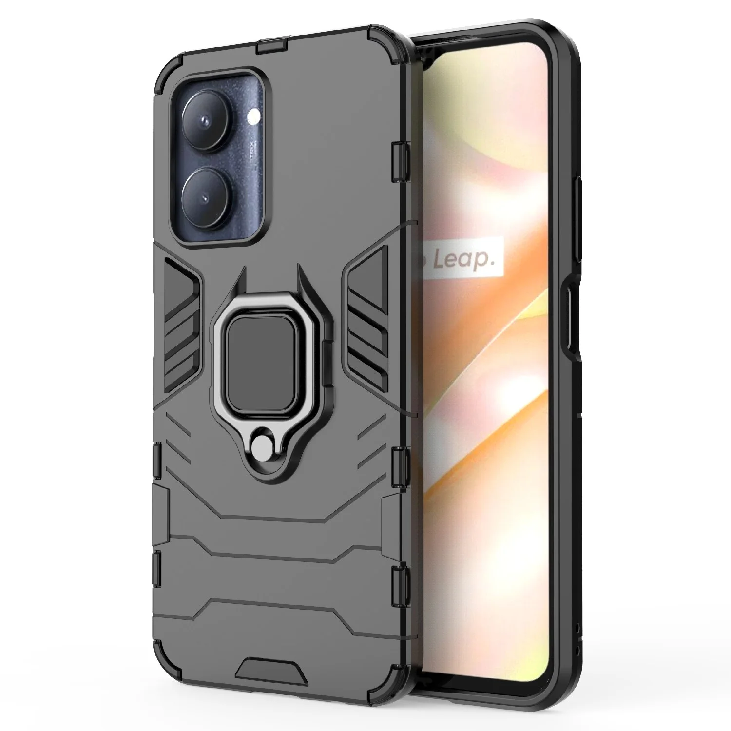 Красный чехол противоударный с кольцом на Realme C33 (Реалми С33)