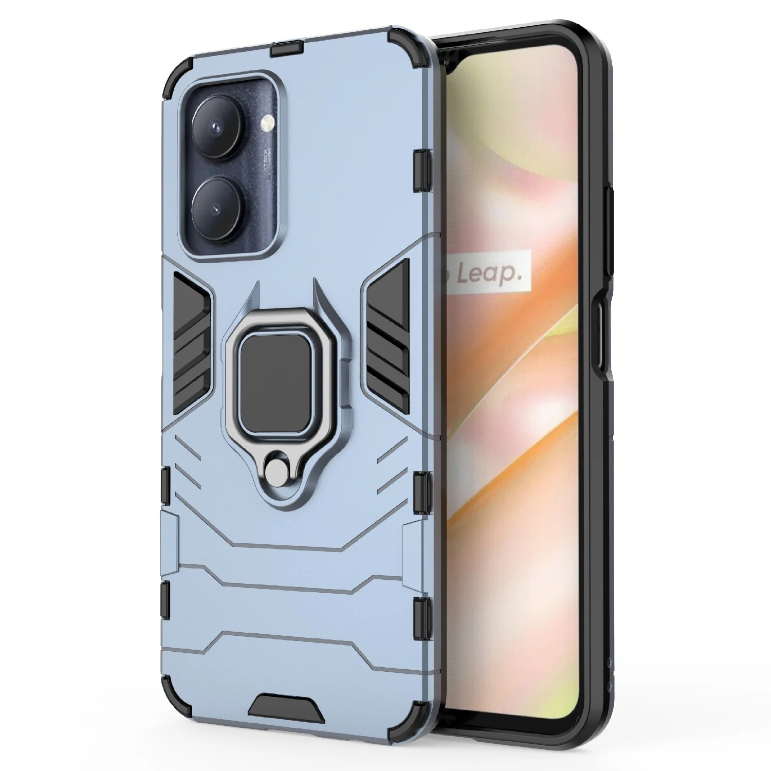 Красный чехол противоударный с кольцом на Realme C33 (Реалми С33)