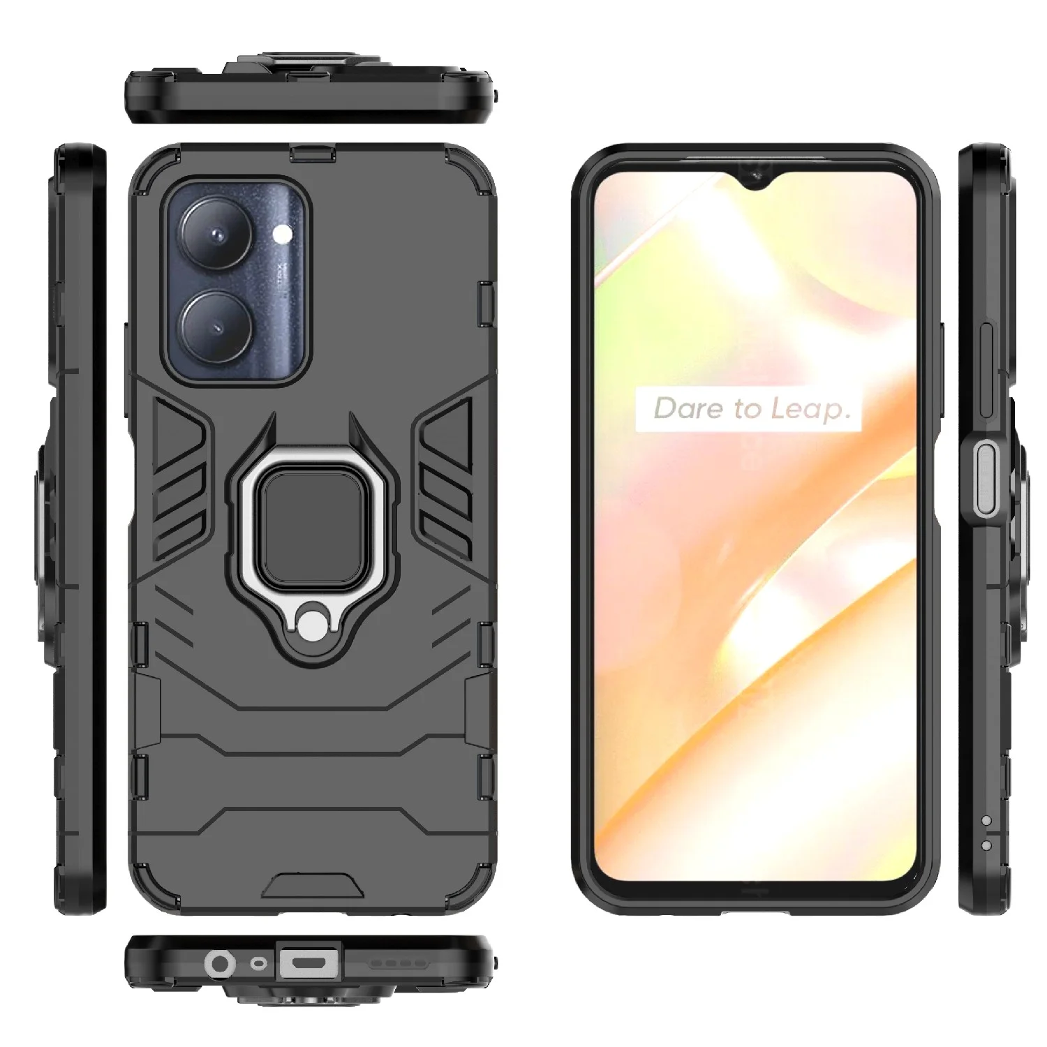 Красный чехол противоударный с кольцом на Realme C33 (Реалми С33)