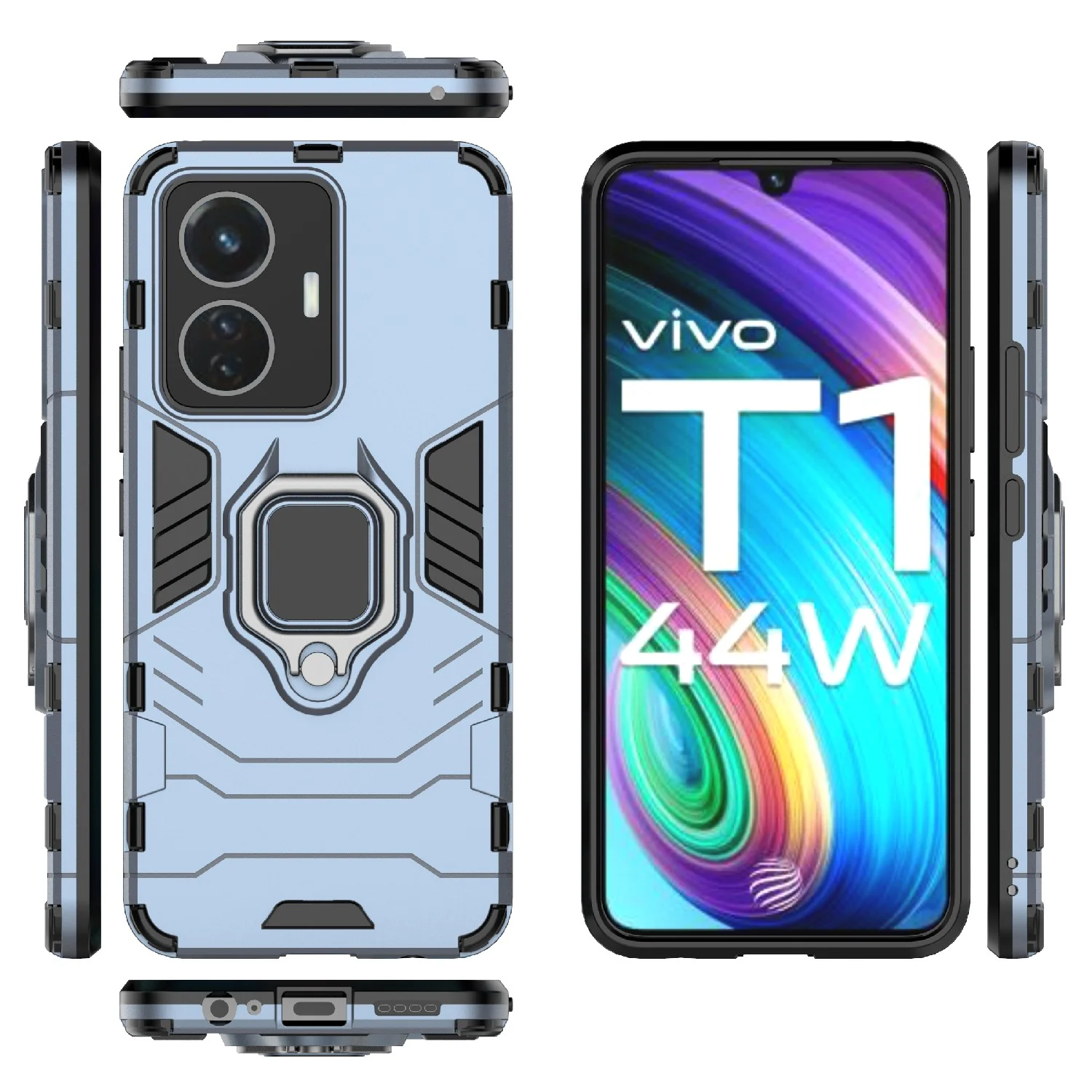 Синий меланж чехол противоударный с кольцом на Vivo T1 (Виво Т1)