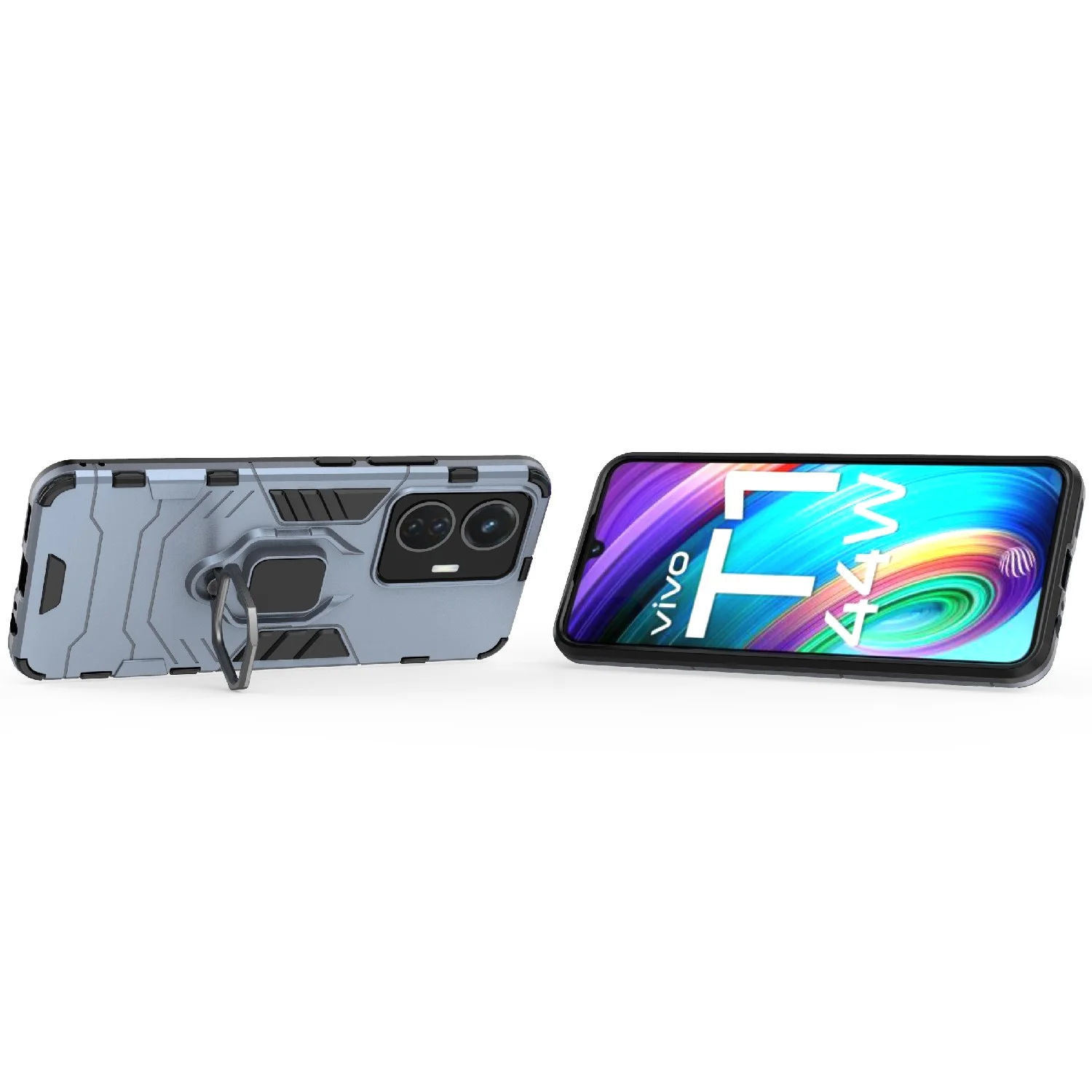 Синий меланж чехол противоударный с кольцом на Vivo T1 (Виво Т1)