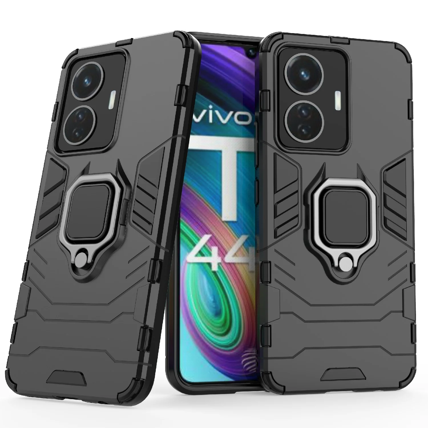 Синий меланж чехол противоударный с кольцом на Vivo T1 (Виво Т1)