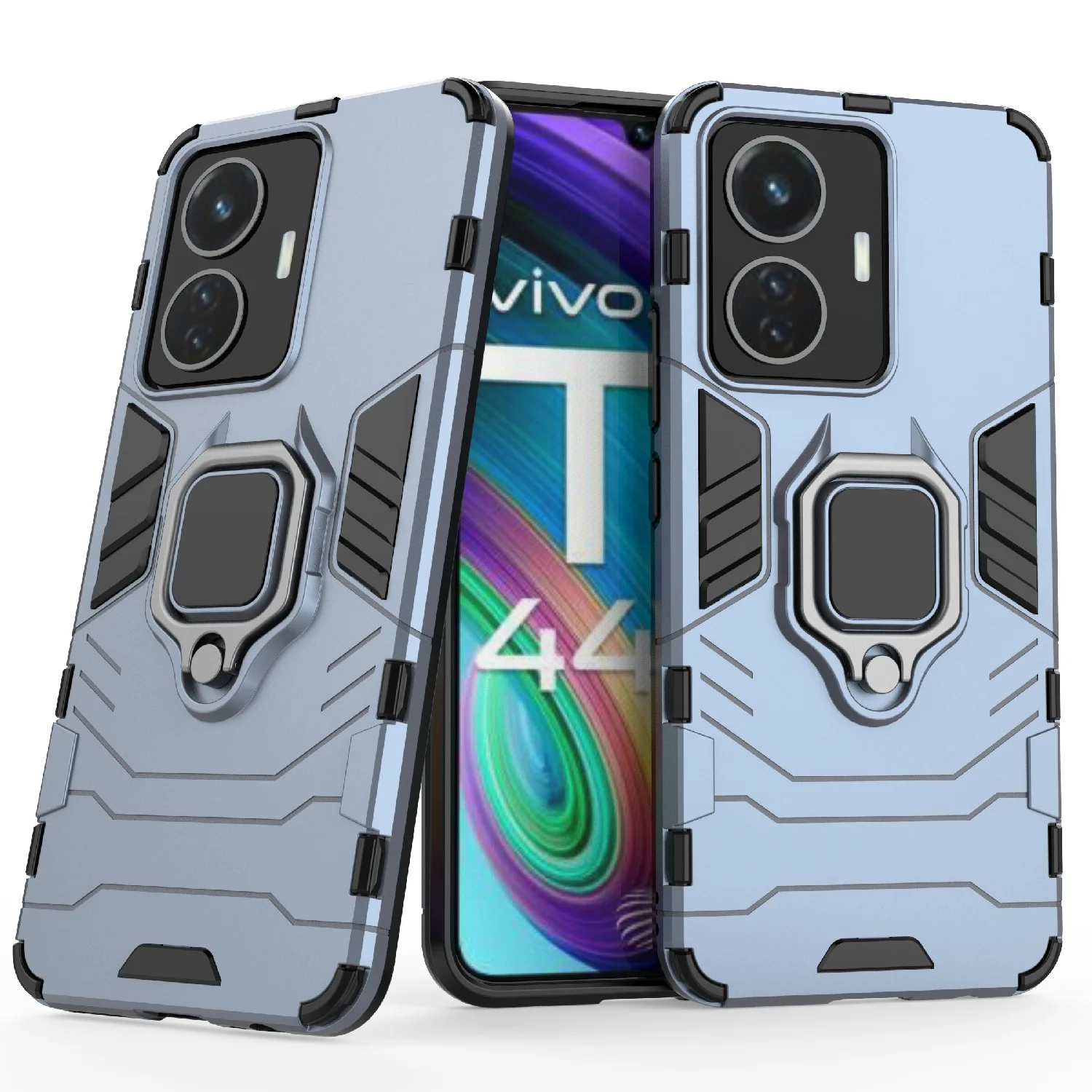 Синий меланж чехол противоударный с кольцом на Vivo T1 (Виво Т1)