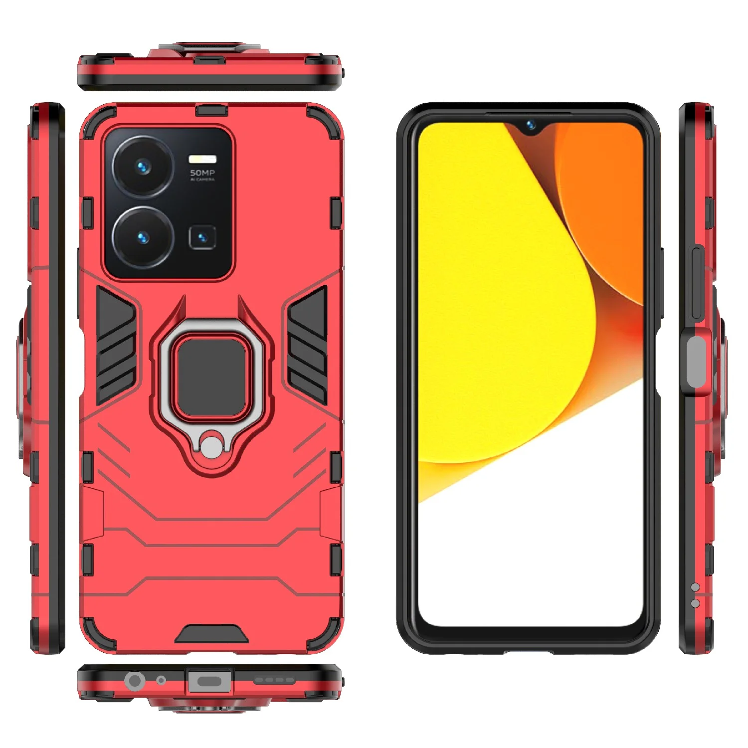 Красный чехол противоударный с кольцом на Vivo Y22 и Vivo Y35 (Виво У22 и Виво У35)