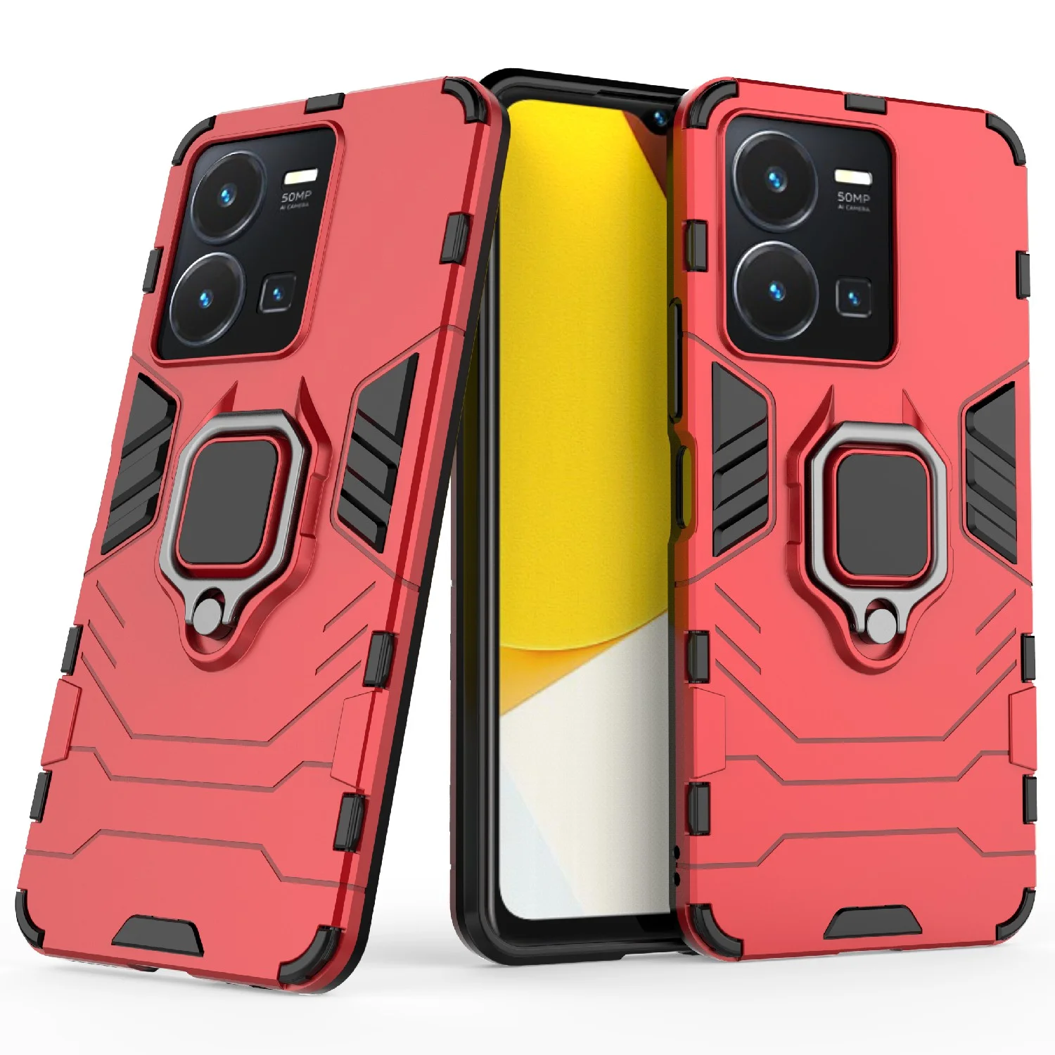Красный чехол противоударный с кольцом на Vivo Y22 и Vivo Y35 (Виво У22 и Виво У35)