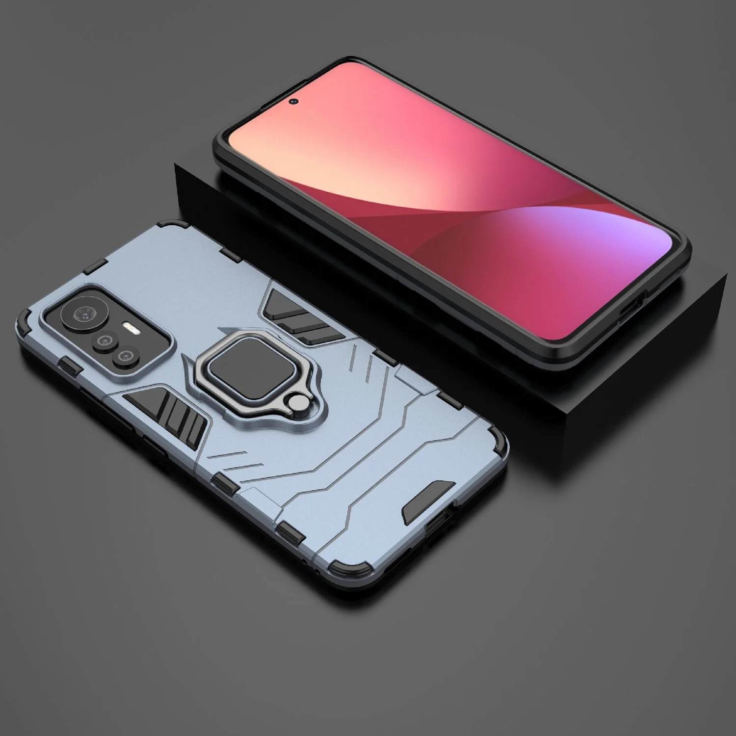 Красный чехол противоударный с кольцом-держателем на Xiaomi 12 Lite (Сяоми 12 Лайт)