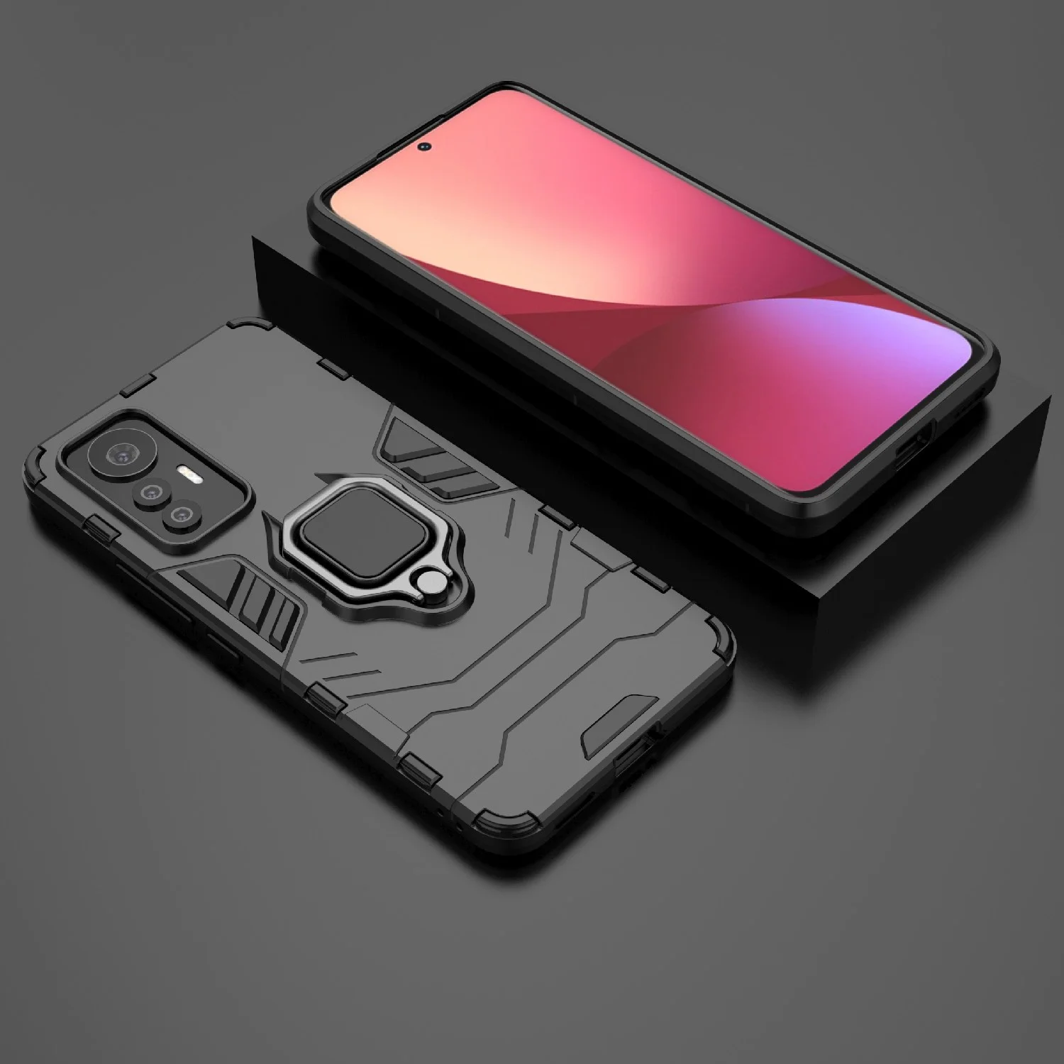 Красный чехол противоударный с кольцом-держателем на Xiaomi 12 Lite (Сяоми 12 Лайт)