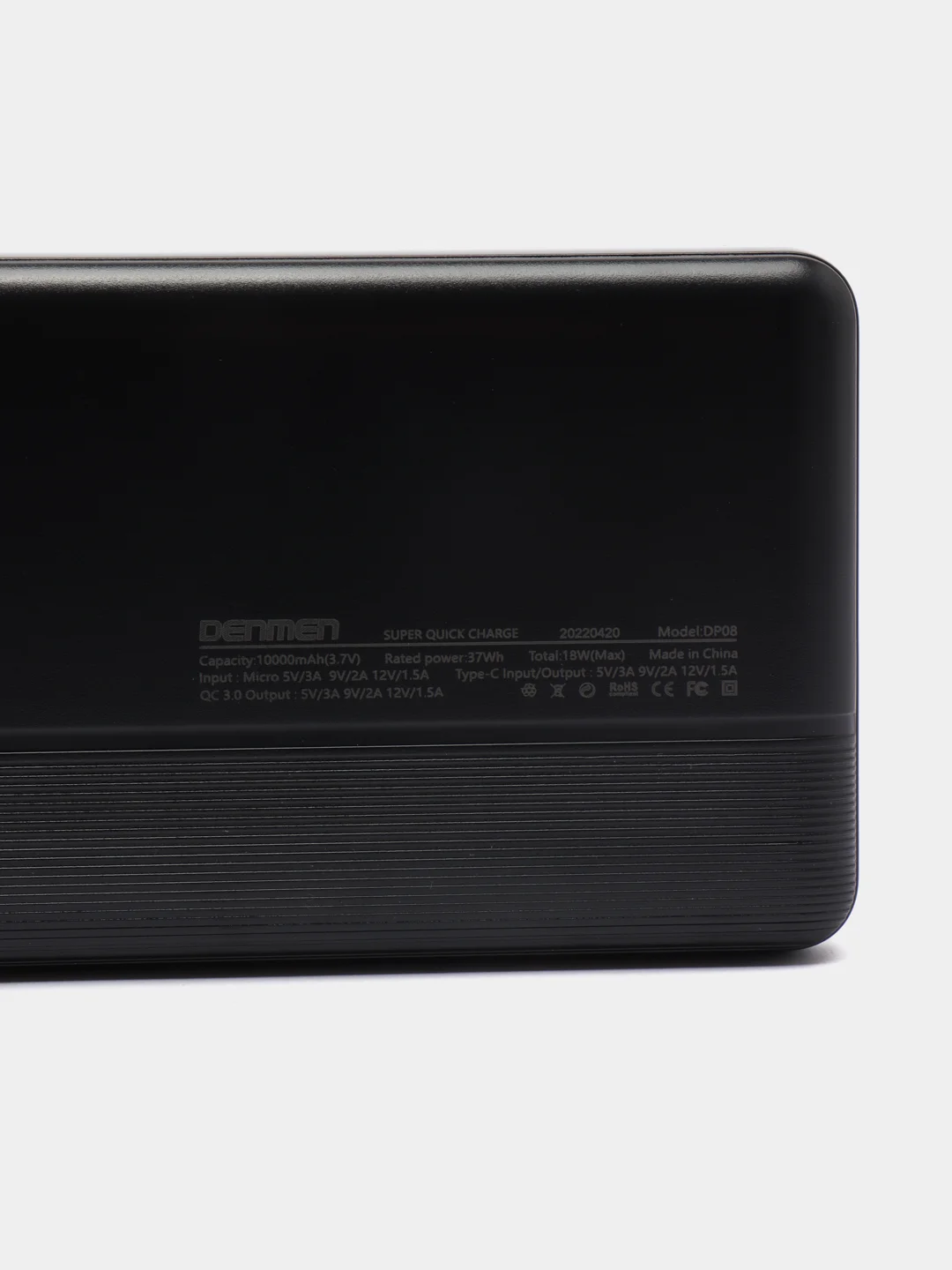 Черный внешний аккумулятор Power Bank DP08 Denmen 10000 mAh