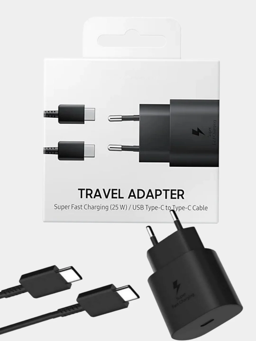 Белый сетевое зарядное устройство для Samsung 25W USB-C Fast Charger, быстрая зарядка, type-c