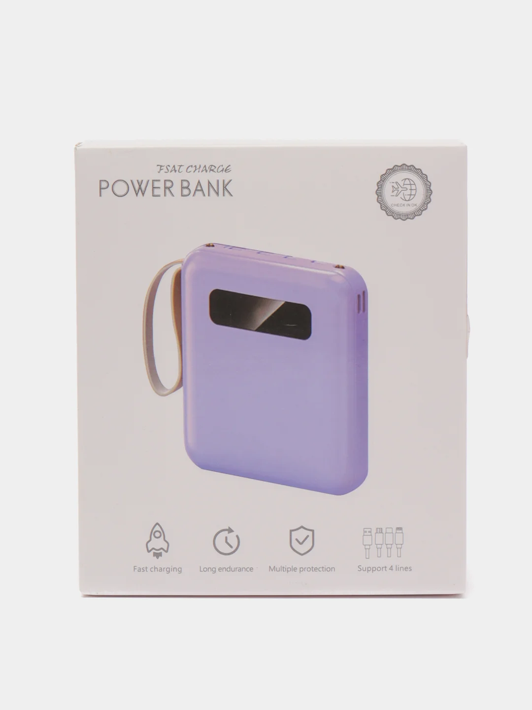 Черный внешний аккумулятор Power Bank 10000, 20000 mAh / Powerbank повербанк с проводами