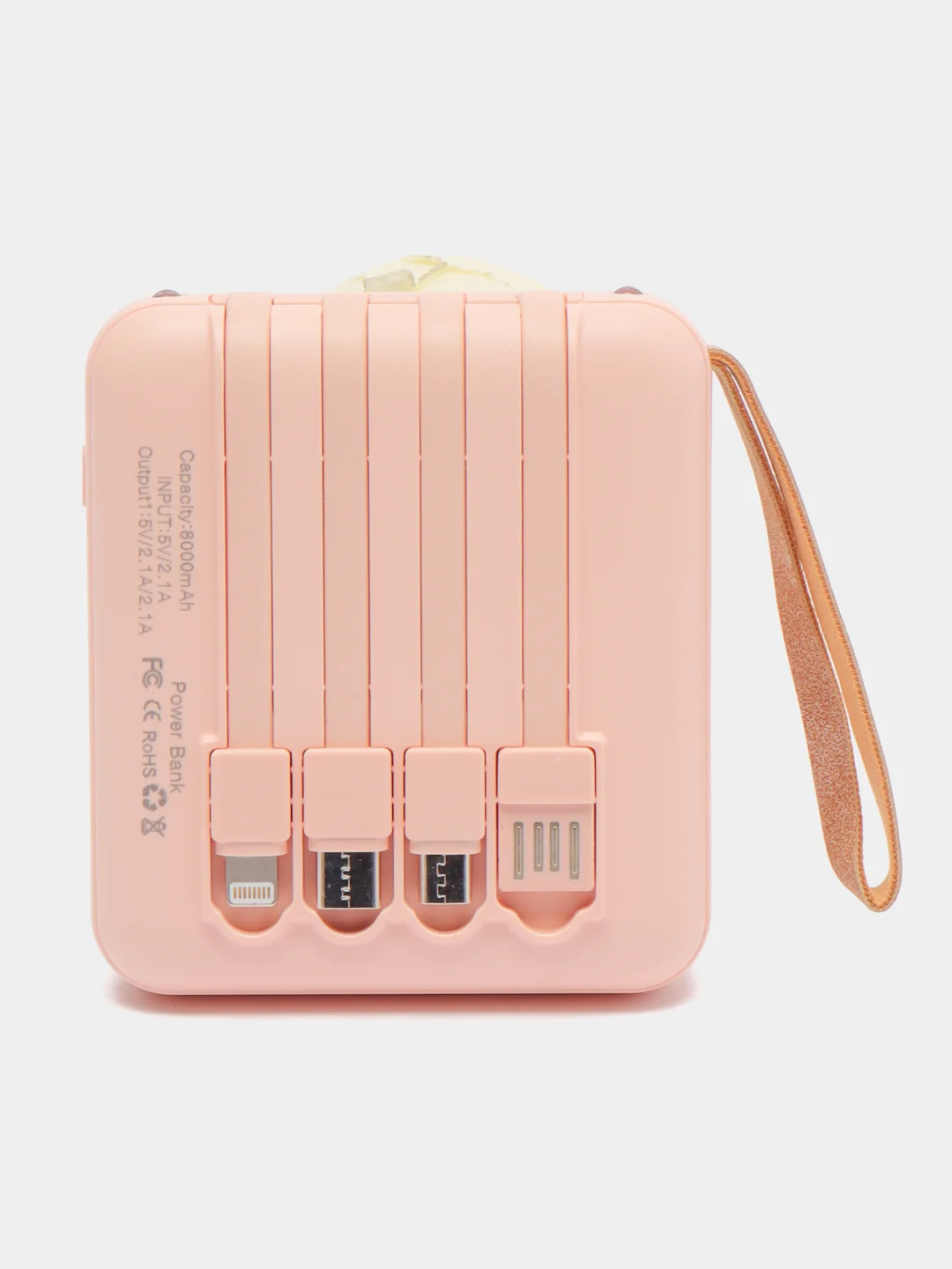 Розовый внешний аккумулятор Power Bank 10000, 20000 mAh / Powerbank повербанк с проводами