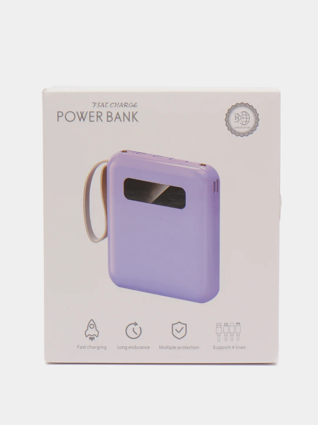Розовый внешний аккумулятор Power Bank 10000, 20000 mAh / Powerbank повербанк с проводами