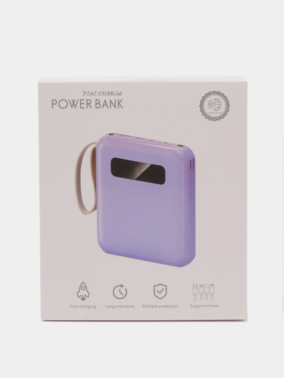 Лавандовый внешний аккумулятор Power Bank 10000, 20000 mAh / Powerbank повербанк с проводами