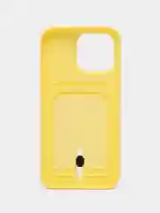 Желтый чехол силиконовый для iPhone 7/8/SE/11/12/13/14/15/Plus/Pro Max, с карманом для карты