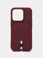 Бордовый чехол силиконовый для iPhone 7/8/SE/11/12/13/14/15/Plus/Pro Max, с карманом для карты