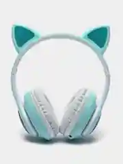 Бирюзовый наушники беспроводные Bluetooth, с кошачьими светящимися ушками