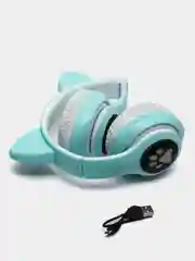 Бирюзовый наушники беспроводные Bluetooth, с кошачьими светящимися ушками