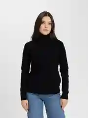 Черный свитер женский, вязанный, с высоким воротом