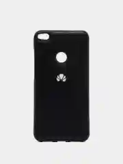 Черный силиконовый чехол на Huawei P8 Lite, с кожаной вставкой