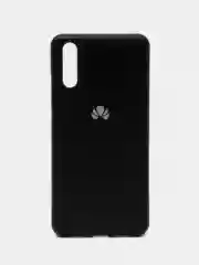Черный силиконовый чехол на Huawei P20, с кожаной вставкой