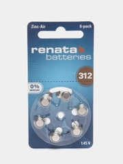 Батарейки Renata 312, ZA312, PR41, B3124, AC312E, 312AU для слуховых аппаратов 6 штук