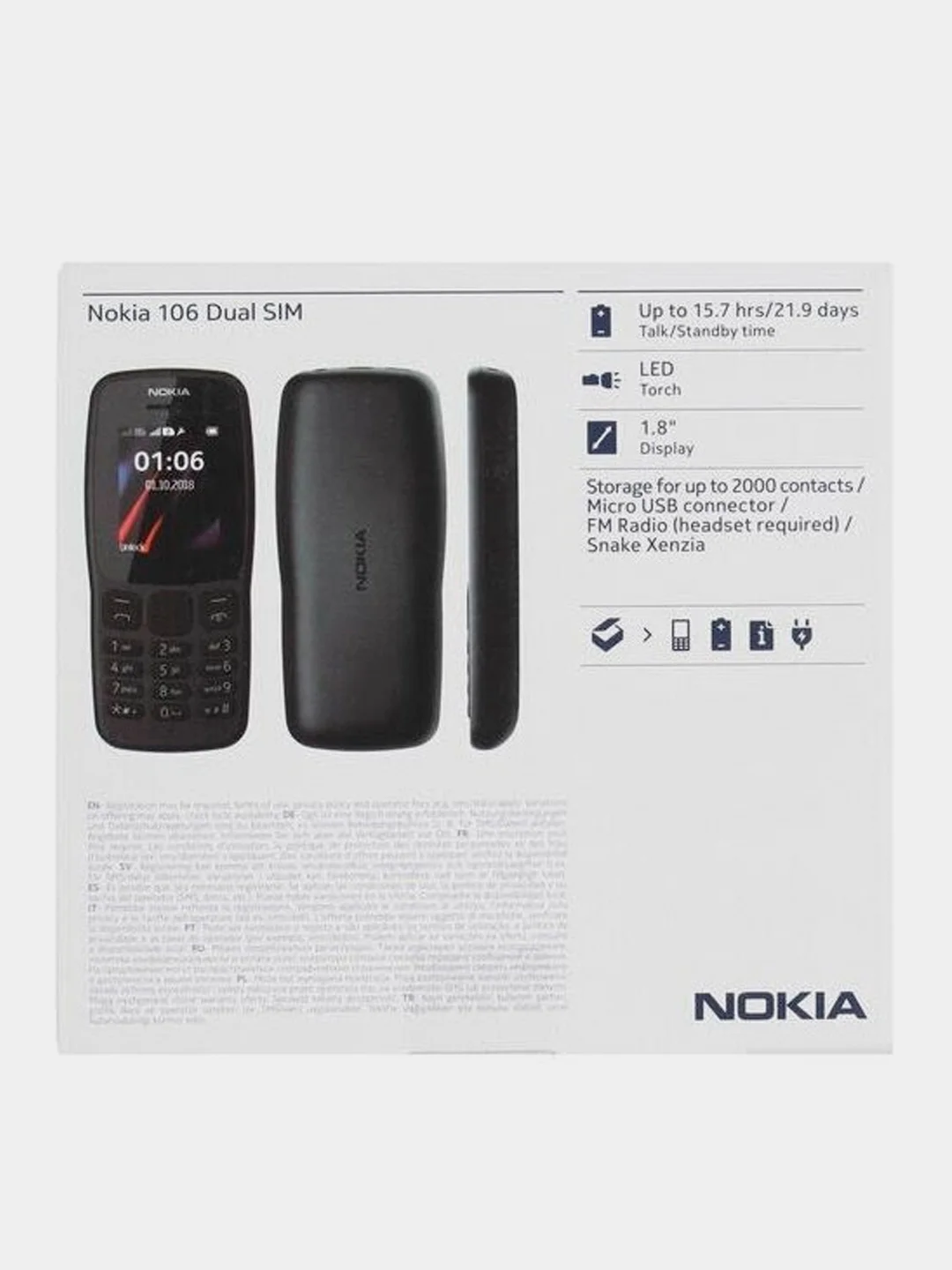 Черный мобильный кнопочный телефон Nokia 106 Dual Sim