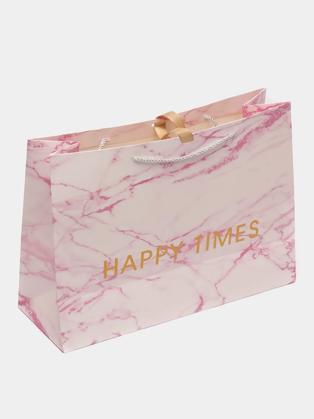 Голубой подарочный пакет с мраморным принтом "Happy times"