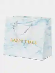 Голубой подарочный пакет с мраморным принтом "Happy times"