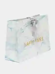 Голубой подарочный пакет с мраморным принтом "Happy times"