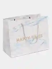 Голубой подарочный пакет с мраморным принтом "Happy times"