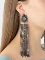 Черный длинные крупные серьги со стразами и камнями