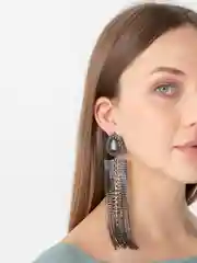 Черный длинные крупные серьги со стразами и камнями