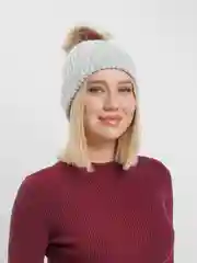 Серый металлик шапка с помпоном