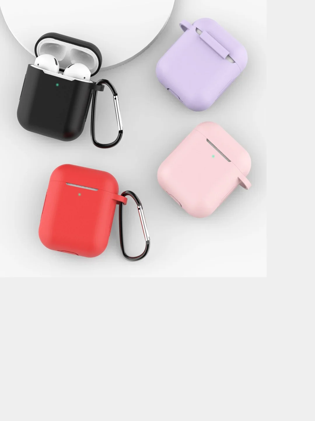Белый чехол для беспроводных наушников AirPods 1/2 (с карабином)силиконовый