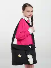 Черный сумка для девочек со значками и игрушкой