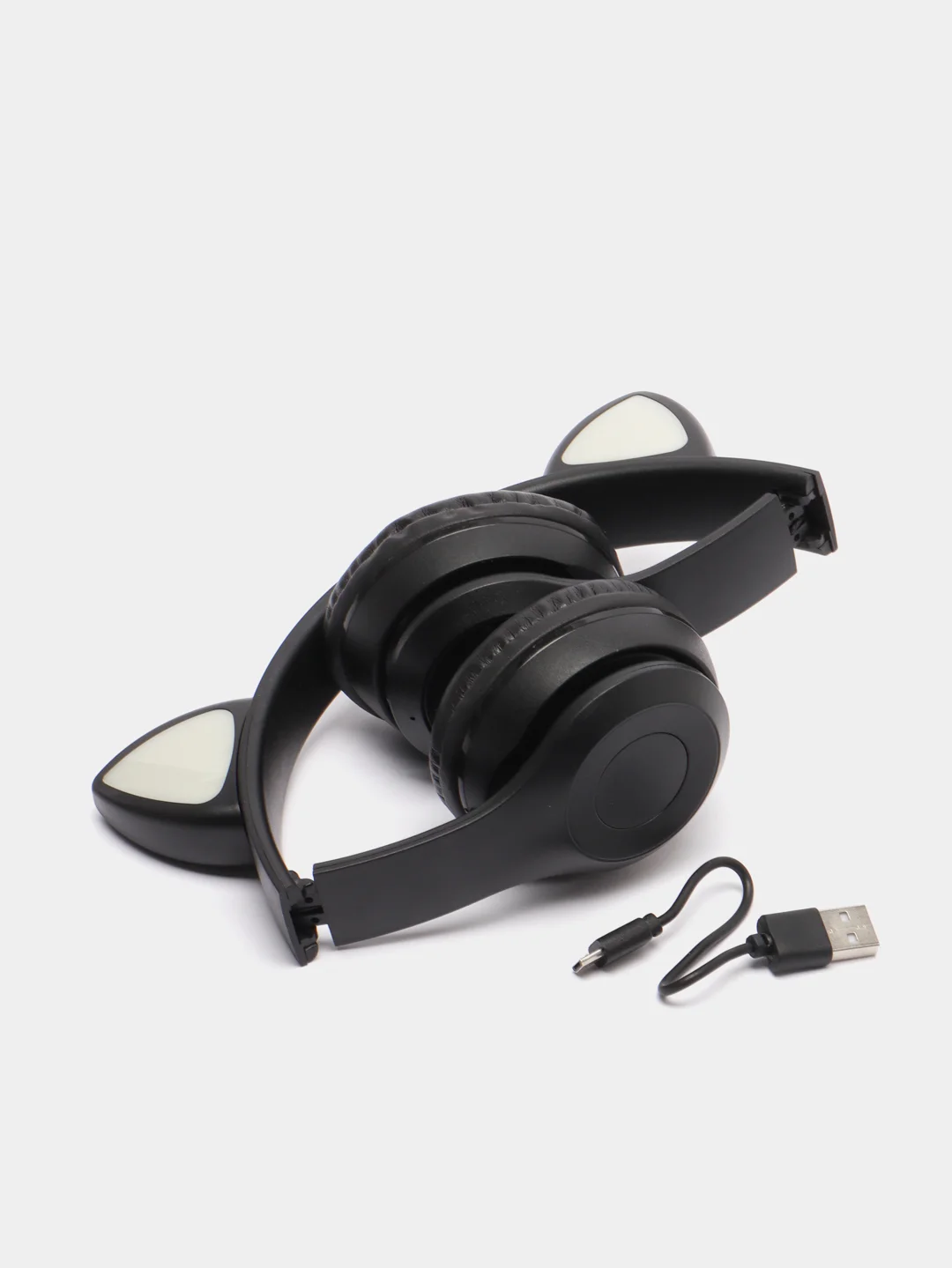 Черный беспроводные наушники с LED-ушками Cat Ear P47m Наушники беспроводные