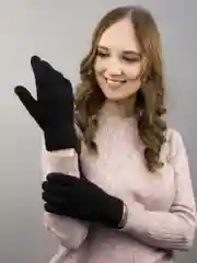 Черный перчатки LERAY СКАЗКА женские, подростковые, с ангорой, однотонные