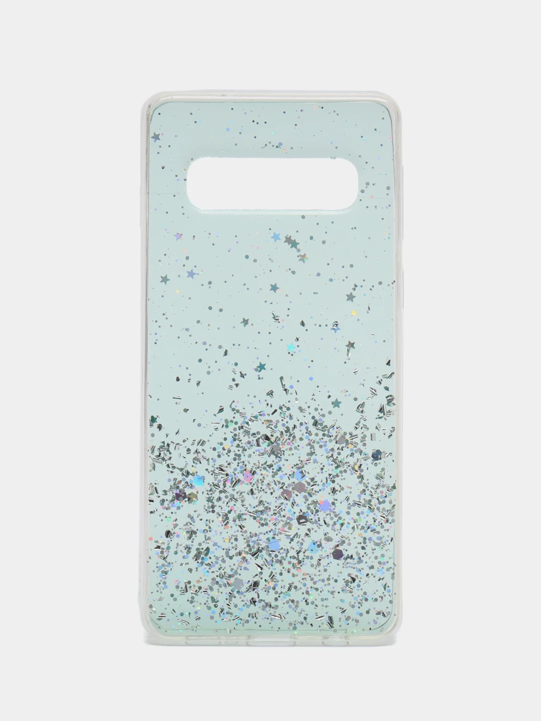 Мятный чехол на Samsung S10 прозрачный с блестками, силиконовый
