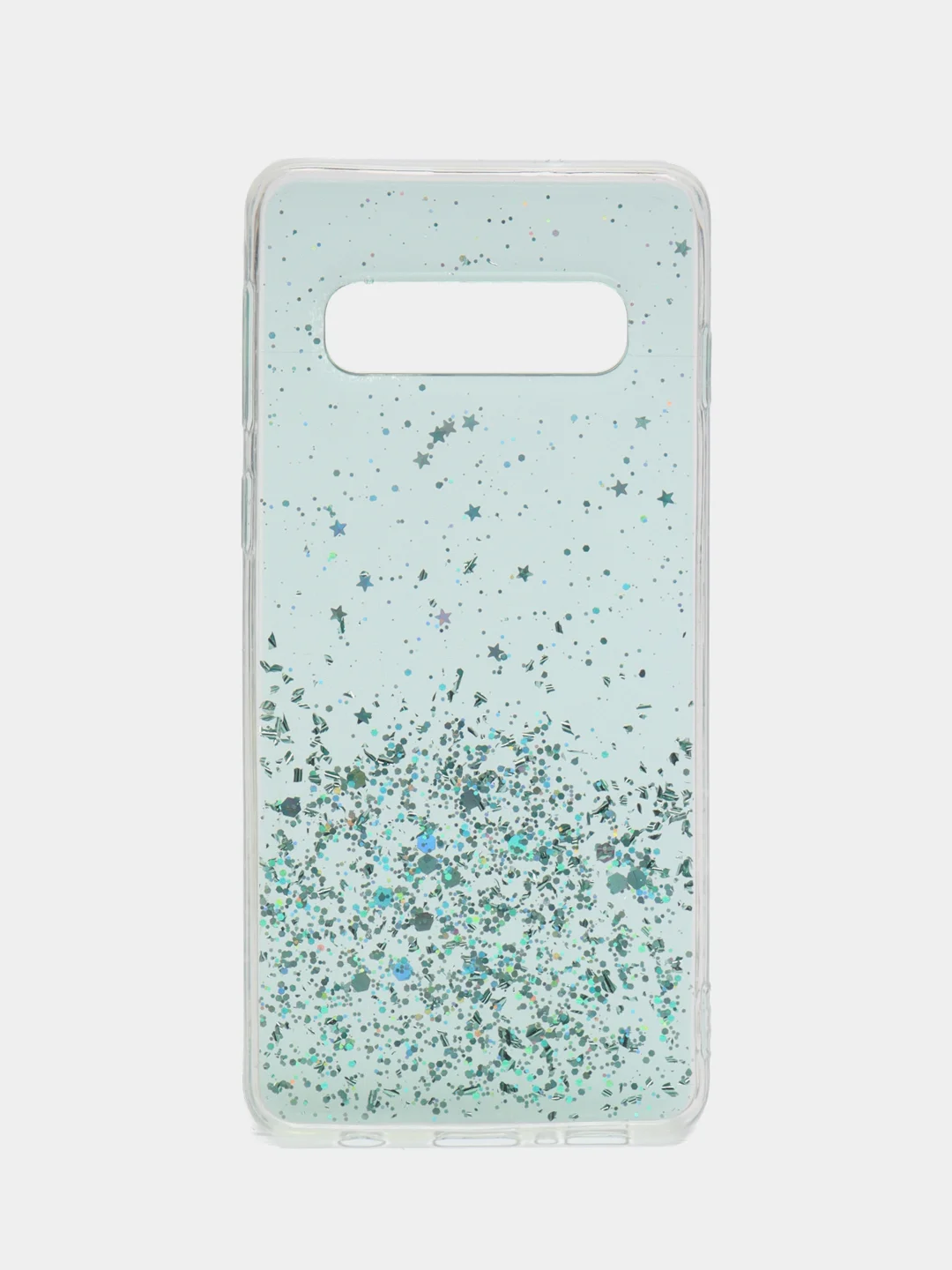 Мятный чехол на Samsung S10 прозрачный с блестками, силиконовый
