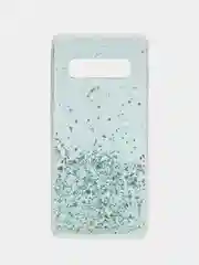 Мятный чехол на Samsung S10 прозрачный с блестками, силиконовый