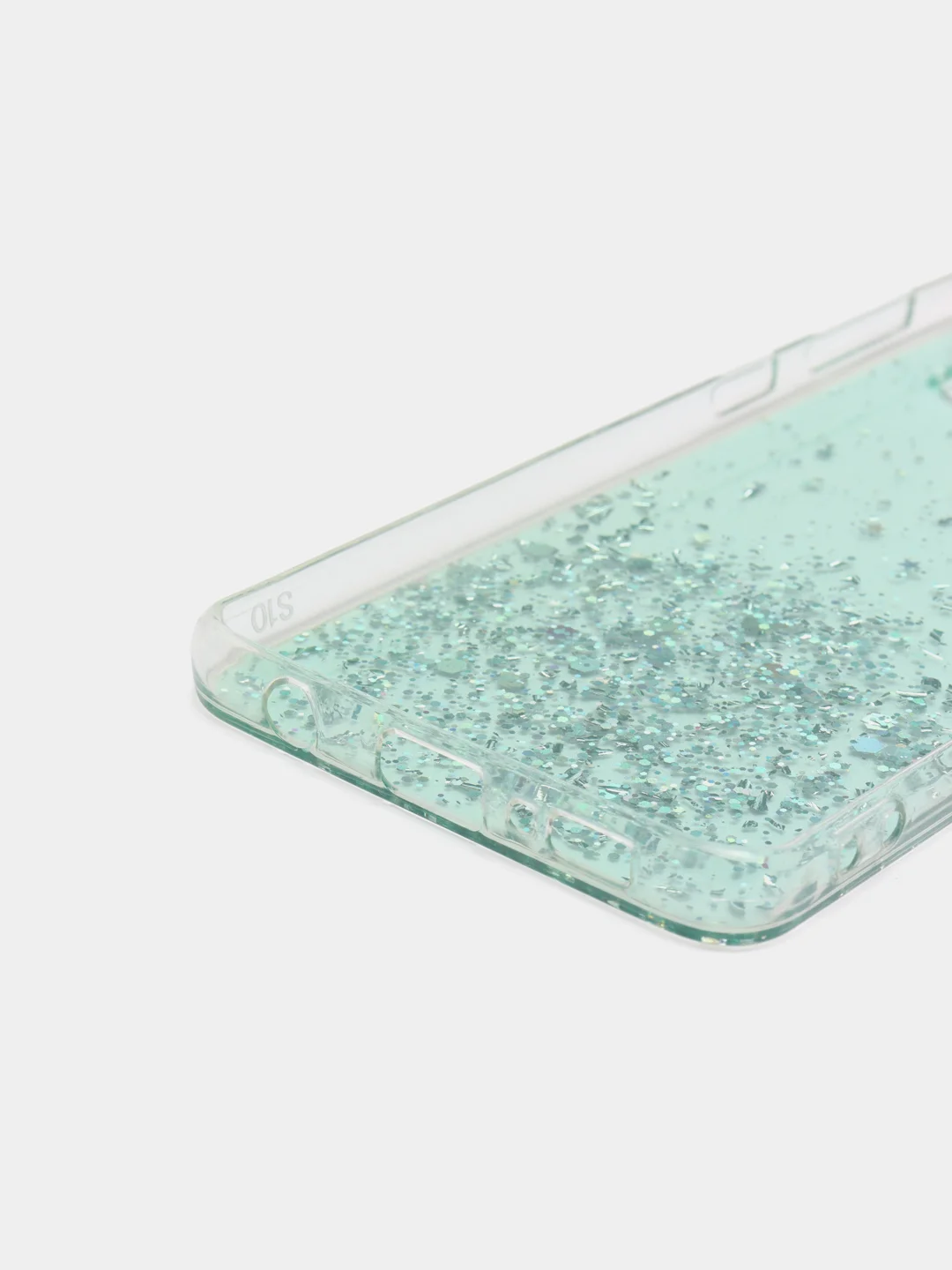 Мятный чехол на Samsung S10 прозрачный с блестками, силиконовый