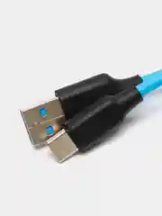 Голубой мягкий Силиконовый USB кабель провод зарядник шнур Micro, Type-C, iPhone Lightning Android