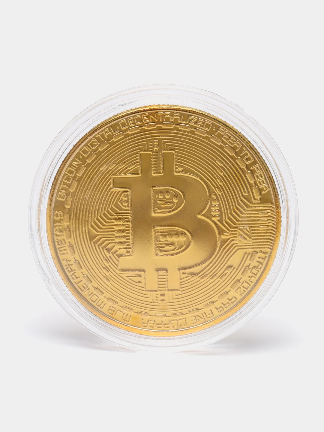 Золотой сувенирная блокчейн монета "Биткоин" (Bitcoin), в футляре