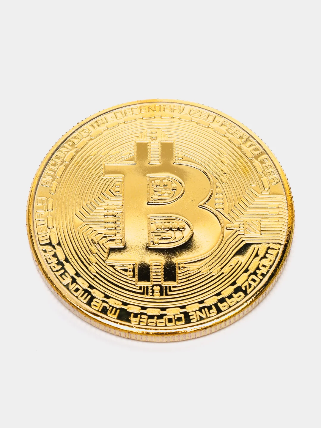 Золотой сувенирная блокчейн монета "Биткоин" (Bitcoin), в футляре