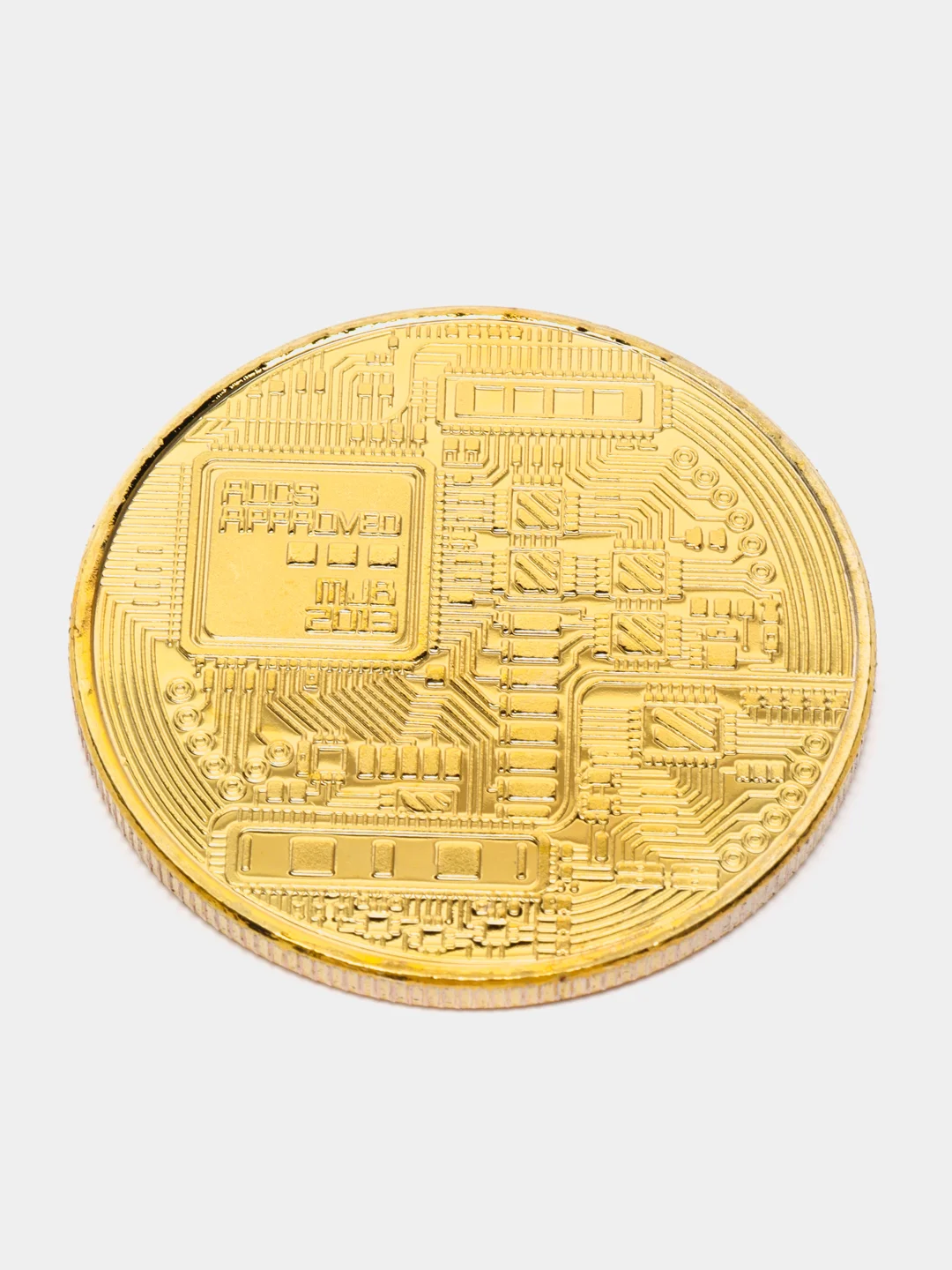 Золотой сувенирная блокчейн монета "Биткоин" (Bitcoin), в футляре