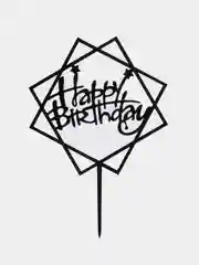 Черный топпер "Happy Birthday" для украшения торта