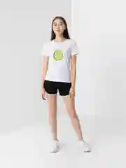 Белый женский костюм: футболка с принтом "Lemon" и шорты с лампасами