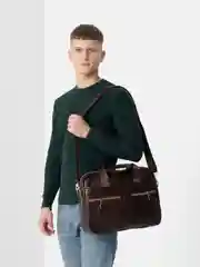 Сумка-портфель для ноутбука мужская кожаная на плечо, деловая