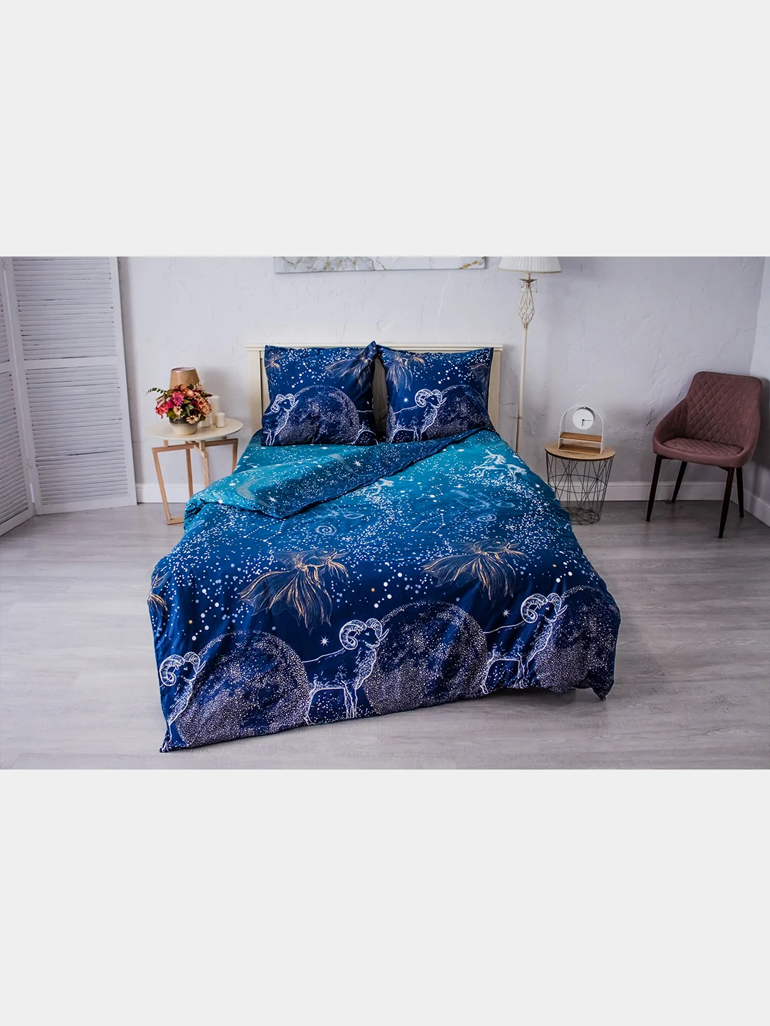 Синий меланж комплект постельного белья Cotton Nights Sweet Dreams, хлопок